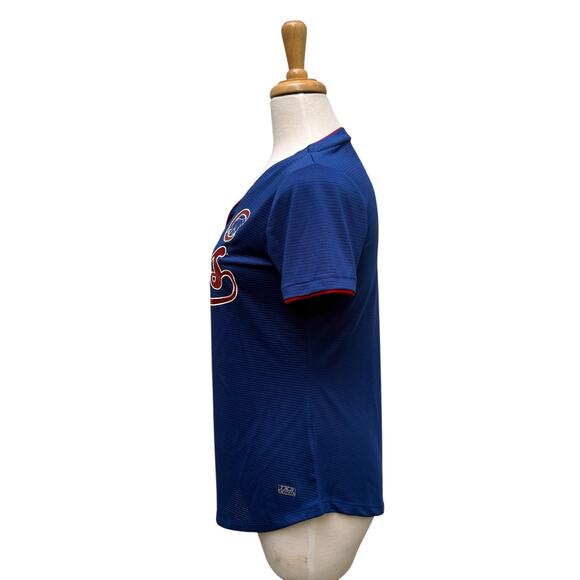 Chicago Cubs Shirt WMN Sm TX3 Cool Blue Red Metallic Snap Collar Short Slv MLB - Picture 3 of 11